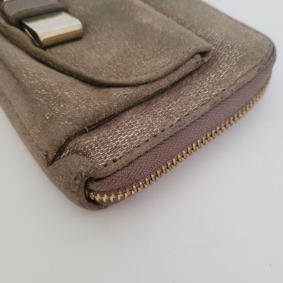 Chloe Wallet Zippy Authentic Bow Accordion Leather Zip Around Beige Metallic - Picture 10 of 12